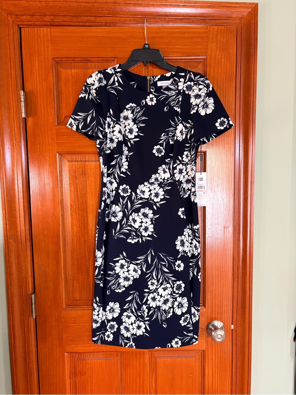 Calvin Klein Navy Blue and White Floral Sheath Dress - NWT
